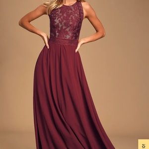 Lulu's Burgundy Lace Maxi Dress